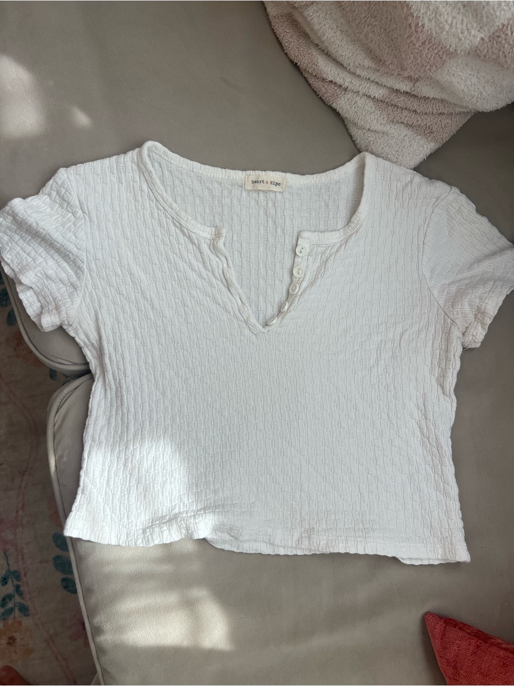Heart & Hips White Ribbed Henley Crop Top